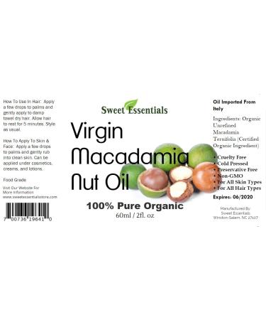 Organic Unrefined Macadamia Nut Oil 2oz - 100% Pure & Food Grade | Imported from Italy | Natural Relief for Dry Skin Eczema Psoriasis & Dermatitis - Buy Online on SooperMarket.com