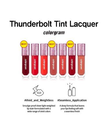 COLORGRAM Thunderbolt Tint Lacquer 01 Romance Tok | Long Lasting Lip Stain with Argan Oil Vivid Color Hydrating Formula | 0.2 fl.oz - Buy Online on SooperMarket.com