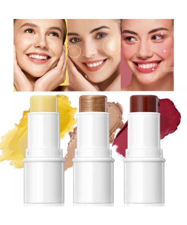 U-Shinein 3-in-1 Cosmetics Stick Set 3 Packs Creamy Pen Sticks for Cheeks Lips Eyes and Contour Professional Blush Stick Highlighter Stick Moisturizer for Old Women and Mature Skin color 2