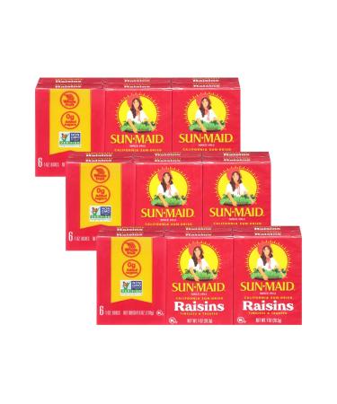 Sun-Maid Natural Raisins, 6 Count (Regular, Pack - 3) 0.87 Ounce (Pack of 3)