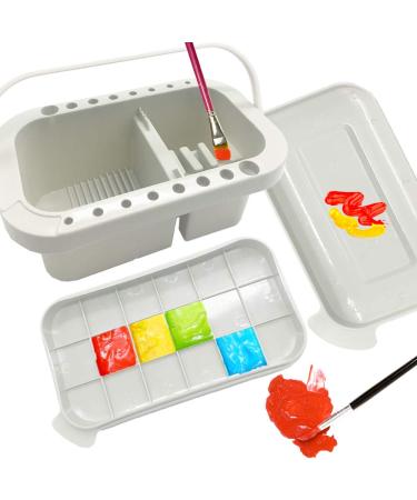 Multifunction Paint Brush Basin Paint Brush Tub with Brush Holder and Palettes Artist Brush Cleaning Washer with Handle for Indoor Outdoor Painting Plastic