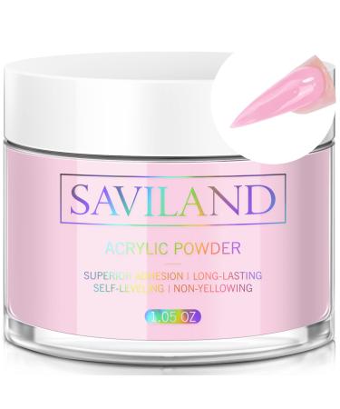 Saviland Light Pink Acrylic Powder - 30g/1.06OZ Large Capacity French Manicure Nail Art Acrylic Nail Powder Polymer for Nail Extension Nail Carving Adhesive Diamonds No Need Nail Lamp