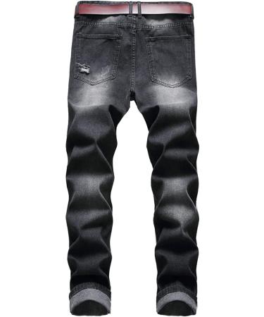 Retro Ripped Slim Jeans Men Regular Fit Distressed Vintage Denim Black 34 - Buy Online on SooperMarket.com