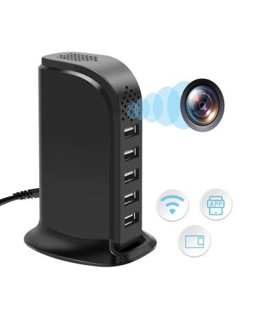 WiFi USB Charger Hidden Camera, Indoor Security Spy Camera with 1080P HD Video Recording, APP Remote View, Motion Detection Alarm Push, 5-Port USB Charging Station, Secret Nanny Cam for Home/Office