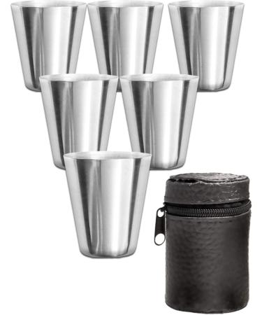 Outdoor Saxx Stainless Steel Cup Set - 6 Unbreakable Schnapps Cups with Leather Bag | Perfect Flachmann Accessories - Buy Online on SooperMarket.com
