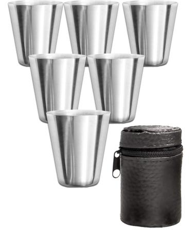 Outdoor Saxx stainless steel cup set 6 unbreakable schnapps cups schnalls made of metal metal cup with leather bag ideal flachmann accessories