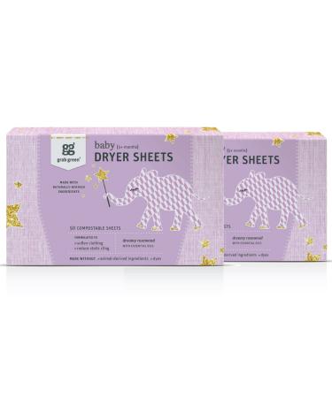 Grab Green Baby Laundry Dryer Sheets 160 Sheets Dreamy Rosewood Scent Plant and Mineral Based Compostable Softens Clothing and Linens Reduces Static Cling Dreamy Rosewood 80 Count (Pack of 2)
