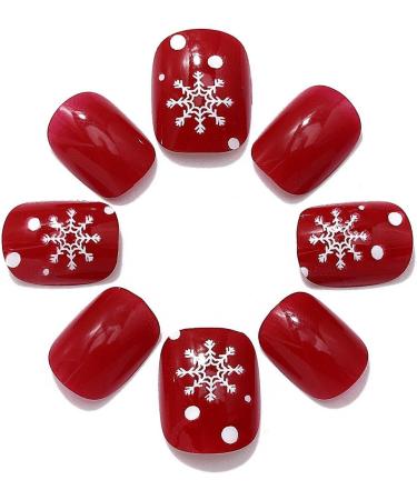 Brishow Christmas False Nails - Snow Press on Nails with Christmas Tree Design - Antler Short Red Fake Nails 24pcs for Women and Girls - Buy Online on SooperMarket.com