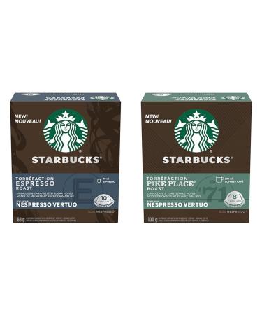Starbucks By Nespresso Espresso Roast Coffee Pods Dark Roast Nespresso Vertuo Line & By Nespresso Pike Place Roast Coffee Pods Medium Roast Nespresso Vertuo Line Coffee+Roast Coffee Pods