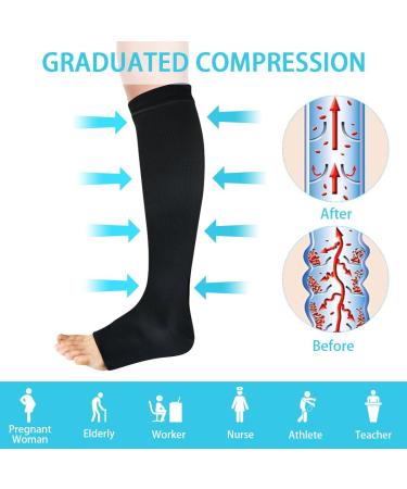 ACWOO Compression Stockings for Women & Men - 2 Pairs of Medical Support Socks (15-20 mmHg) - Open Toe Black & Beige Thrombosis Socks for Running Sports Flight & Cycling - Buy Online on SooperMarket.com