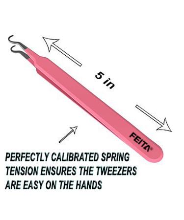 FEITA Pro Blackhead Acne Extraction Tweezers - Surgical-Grade Stainless Steel Curved Comedone Extractor for Whitehead & Pimple Removal - Pink - Buy Online on SooperMarket.com