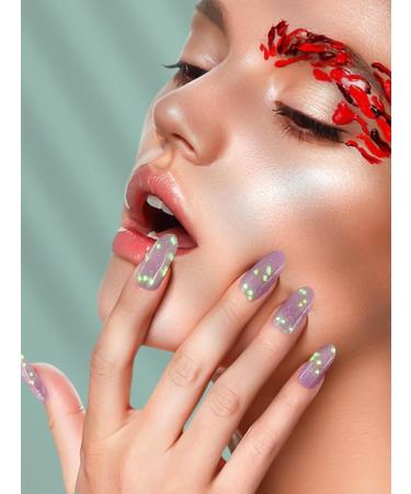Kalolary 20PCS Luminous Glitter Gel Nail Polish Strips - Glow in the Dark Purple Nail Wraps with File & Stick - Waterproof Adhesive Nail Art Sticker - Buy Online on SooperMarket.com