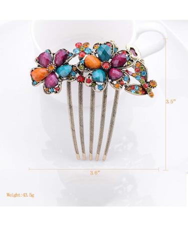 2Pcs Women Rhinestone Flower Hair Comb Clips for Wedding Prom - Blue + Colorful - Buy Online on SooperMarket.com