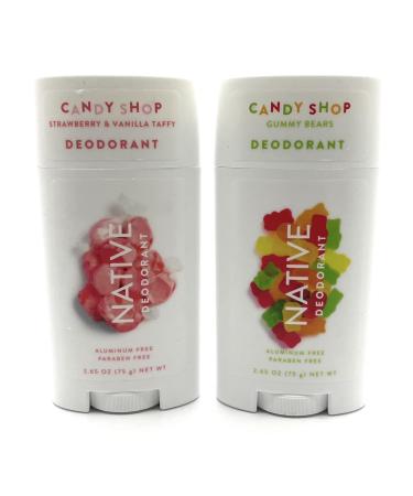 Candy Shop Native Deodorant Variety Bundle Includes (1) Each : Gummy Bears (2.65 oz) and Strawberry & Vanilla (2.65 oz)