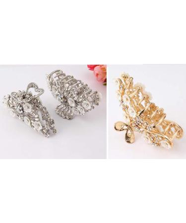 Vintage Metal Rhinestone Hair Claw with Imitation Pearl - Large Size Hair Clip for Women (Gold-A) - Buy Online on SooperMarket.com