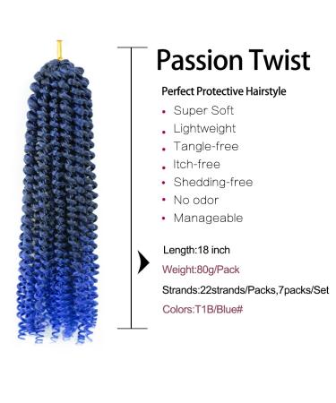 Passion Twist Hair Extensions - 7 Packs of 18-Inch T1B-Blue# Synthetic Crochet Hair for Bohemian Styles | Hair Yddm - Buy Online on SooperMarket.com