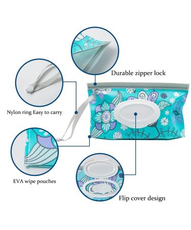 LESHANE Baby Wipe Dispenser 4 Pack Portable Refillable Holder - Floral Design | Travel Wet Wipe Pouch | Lightweight & Reusable - Buy Online on SooperMarket.com
