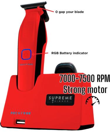 Supreme Trimmer Recharge Zero Gap Trimmer for Barbers | 7500+ RPM Removable Battery Smart USB Charging Stand + iPhone/Android Charging | ST777 Red - Buy Online on SooperMarket.com
