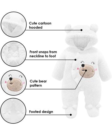 Haokaini Newborn Bear Warmer Snowsuit Cotton Fleece Hooded Romper Jumpsuit 6-9 Months White - Buy Online on SooperMarket.com