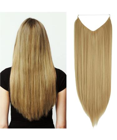 OMGREAT Dirty Blonde Hair Extensions Straight Long Synthetic Halo Hairpieces 22 Inch 4.4 Oz Hidden Wire Headband for Women Heat Resistant Fiber No Clip 22Inch&Straight Dirty Blonde #2