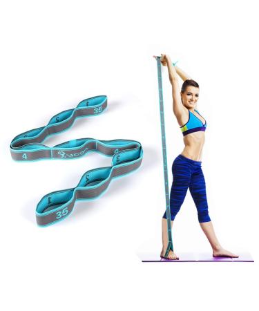 DEHUB YOGA SET Yoga stretch belt with 8 loops washable easy to wear easily load-bearing and highly elastic gymnastics gur ideal stretching band for hot yoga blue