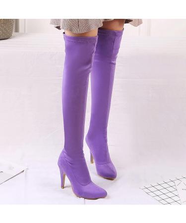 Shop Women's Winter Shoes: Comfortable Vintage Knee-High Leather & Suede Boots in Purple | Slipproof & Elegant Block Heel Overknee Styles - Buy Online on SooperMarket.com