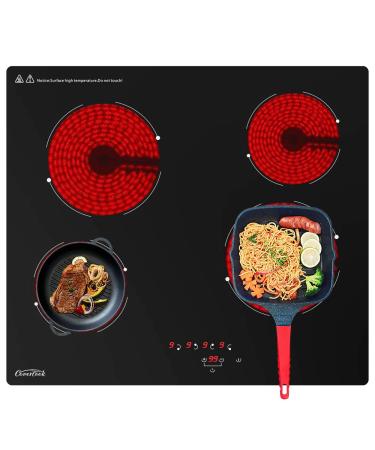 24 inch Bulit-in Electric Radiant Cooktop 4 Burners Stove, Smoothtop Ceramic Glass 240V with 9 Power Setting, Timer Function, and Child Lock