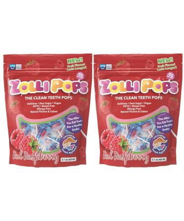 Zollipops The Clean Teeth Pops Anti Cavity Lollipops RASPBERRY Pack of 2