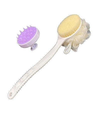 Shower Brush & Shampoo Brush Body Brush with Bristles and Loofah Back Scrubber for Shower Back Brush Long Handle for Shower Loofah on a Stick Bath Brush for Wet or Dry Shower Scrubber for Body