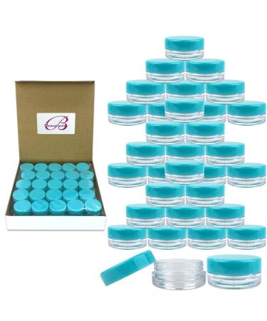 Beauticom (150 Pieces Jars + Lid) 3G/3ML Round Clear Jars with TEAL Sky Blue Screw Cap Lids for Scrubs Oils Toner Salves Creams Lotions Makeup Samples Lip Balms - BPA Free