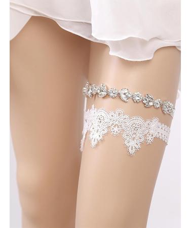 White Lace Wedding Rhinestone Garter Set - Bridal & Bridesmaid Thigh Decor (2PCS) - Buy Online on SooperMarket.com