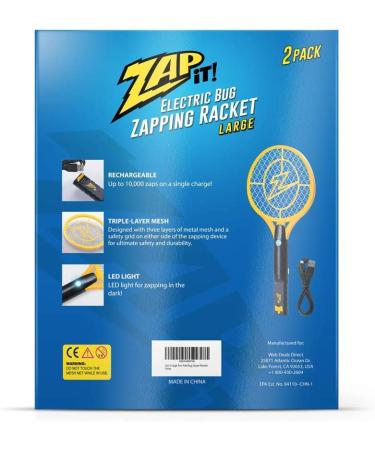 ZAP IT Rechargeable Bug Zapper Racket 4000 Volt - USB Charging Cable - 2 Pack - Large Yellow - Buy Online on SooperMarket.com