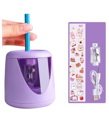 Electric Pencil Sharpener - AZLNRMU Cute Design Pencil Sharpener with Pencil Saver Suitable for Colored Pencils(6-8.5mm)  Blade to Fast Sharpen  Gift for Students/Primary School/Office (Purple)