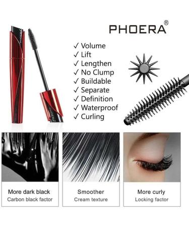 PHOERA Lash Volume Mascara Waterproof 9D Curling Eye Makeup smudge proof Lift No Clump Long Lasting Black Mascara Intense Lengthen & Volumize | Cruelty Free - Buy Online on SooperMarket.com