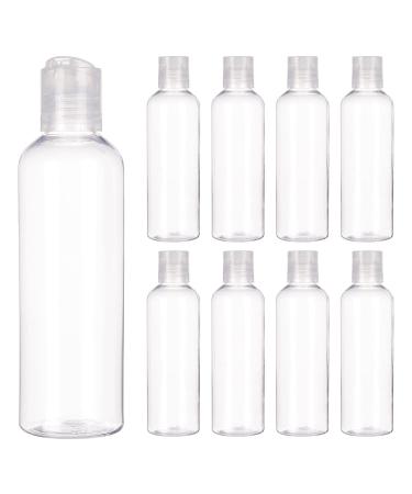 BENECREAT 8 pack 200ml(6.7 OZ) Empty PET Plastic Portable travel Bottle with disc cap for Shampoo Conditioner Lotion Toiletries Clear Cap 200ml