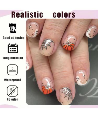 24 Pcs Halloween Press On Nails - Short Square Design with Pumpkins & Ghosts - Full Cover Acrylic Nails with Glue for Women - Buy Online on SooperMarket.com