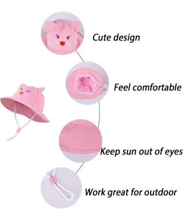 LANGZHEN Baby Girls Beach Sun Hat with Chin Strap - Pink Cat Design | Adjustable Toddler Kids Wide Brim Summer Play Hat - 6-12 Months - Buy Online on SooperMarket.com