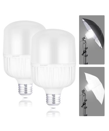 Neewer E26 24W LED Light Bulbs 2 Packs 2160 Lumens/5700K/CRI 93+/15000h Lifespan Bright Video Photography Lighting Silent/No Flicker/Non Dimmable 200W Incandescent Equivalent UL Certified