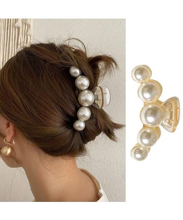 Large Pearl Hair Claw Clips White Hair Clips Strong Hold Hair Jaw Clips Big Hair Clips Barrettes Nonslip Hair Accessories for Women Daily Birthday Wedding Wear Thick or Thin Hair Styling Clamp