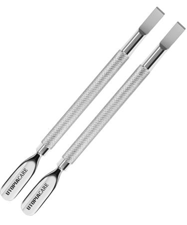 Utopia Care Cuticle Pusher and Spoon Nail Cleaner 2Pack - Professional Grade Stainless Steel Cuticle Remover and Cutter - Durable Manicure and Pedicure Tool - for Fingernails and Toenails