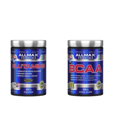 ALLMAX Nutrition - Glutamine Powder - 100% Pharmaceutical Grade - 400 Gram & BCAA 2:1:1-100% Pure Pharmaceutical Grade - Micronized Branched Chain Amino Acids - Gluten-Free 400 Gram