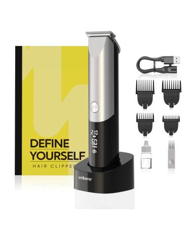 Cordless Hair Trimmer for Men,Rechargeable Hair Clipper for Short Hair and Bald Head,Waterproof Electric Trimmer for Men in Face and Body,Mustache Trimmer with Charging Dock & Digital Display Silver&black