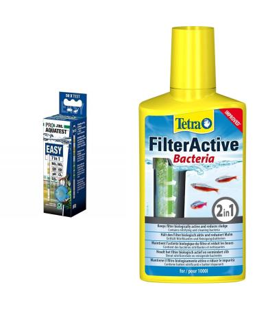 JBL 2414400 aquarium water test strips 50 test strips & Tetra FilterActive Bacteria-2in1 mix of living starter bacteria and sludge-reducing cleaning bacteria 250 ml 7-in-1 test bundle with filter active bacteria