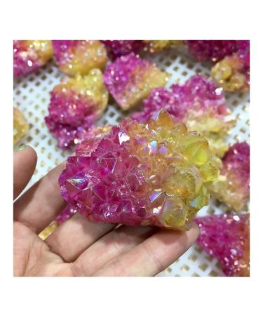 Natural Pink and Yellow Crystal Clusters electroplated mineralspecimens are Arranged Specimen Home Decorative Stone Collection a Home Collections (Size : 100-150g)