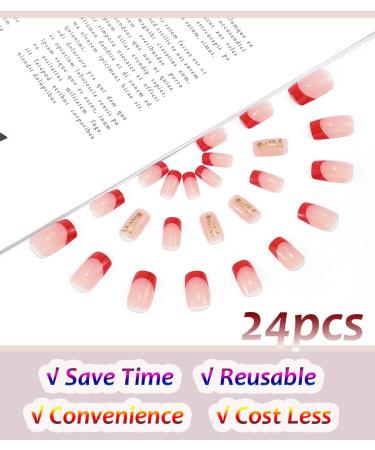Sethexy Christmas French Short Square False Nails - 24Pcs Glossy Festive Press On Acrylic Stick On Nail Tips - Buy Online on SooperMarket.com