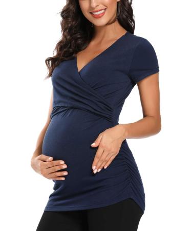 Love2Mi Maternity Nursing Shirt - Short Sleeve V-Neck T-Shirt - Navy - Size L - Buy Online on SooperMarket.com