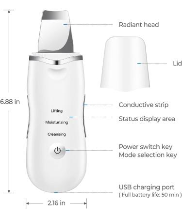 Skin Scrubber Face Spatula Pore Cleaner Blackhead Remover Tool with 3 Modes for Cleansing|Moisturizing|Lifting (White) - Buy Online on SooperMarket.com