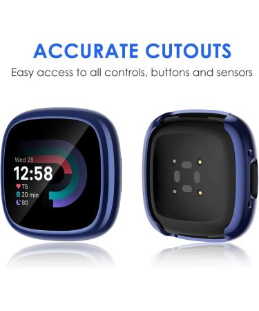 NANW 4-Pack Screen Protector Case for Fitbit Sense 2/Versa 4 | Soft TPU Bumper | Full Cover Protective Cases | Scratch-Proof | Black/Charcoal/Blue/Clear - Buy Online on SooperMarket.com