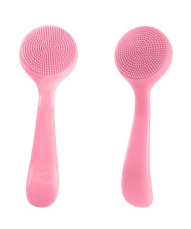 Wllhyf 2er-pack Manual face cleaning brush soft silicone-facial skinwear peeling pad peeling cleaner with PP handle to remove blackheads (pink)