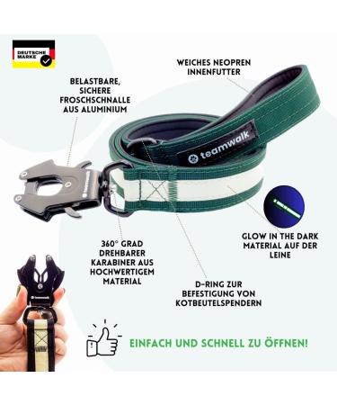 Teamwalk Premium Dog Leash - Forest Green 130cm | Soft Upholstery Light Stripes & Robust Buckle - Shop Internationally! - Buy Online on SooperMarket.com